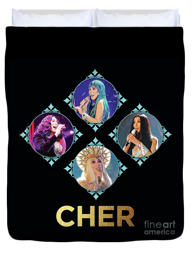 Cher Duvet Cover featuring the digital art Cher - Blue Diamonds by Cher Style
