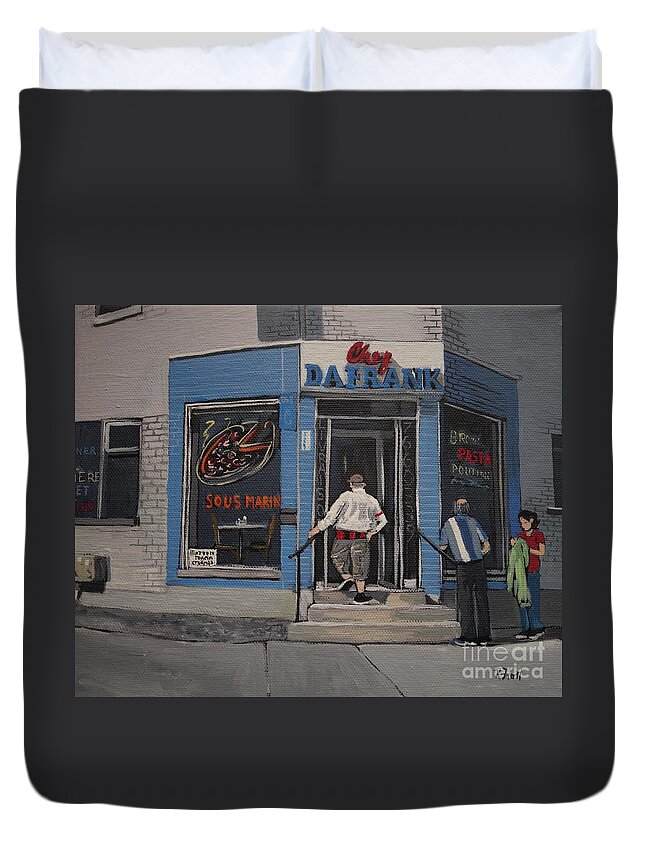 Ville Emard Duvet Cover featuring the painting Chez da Frank by Reb Frost
