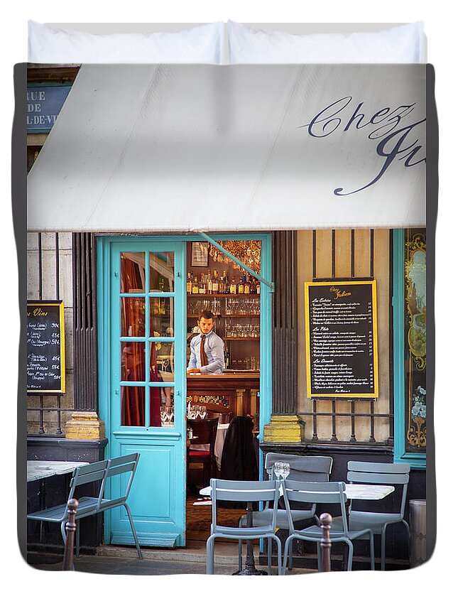 Paris Duvet Cover featuring the photograph Chez Julien Cafe Paris France by Brian Jannsen