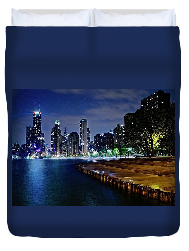 Chicago Duvet Cover featuring the photograph Chicago at Lake Michigan by Frozen in Time Fine Art Photography