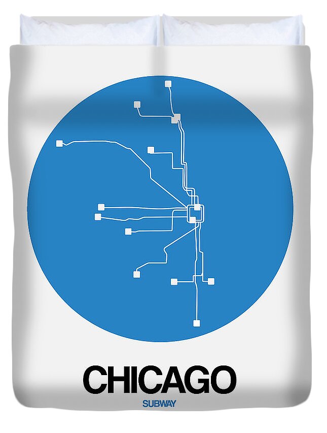 Chicago Duvet Cover featuring the digital art Chicago Blue Subway Map by Naxart Studio