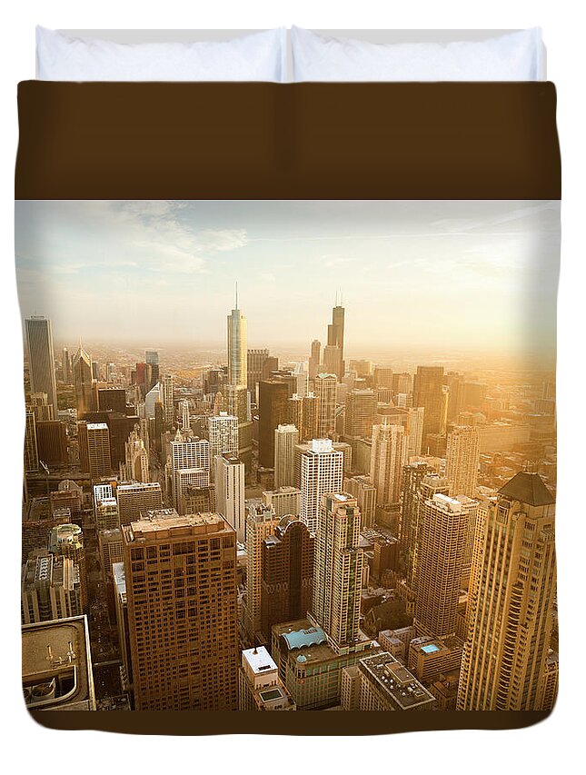 Downtown District Duvet Cover featuring the photograph Chicago Illinois Usa by Pgiam