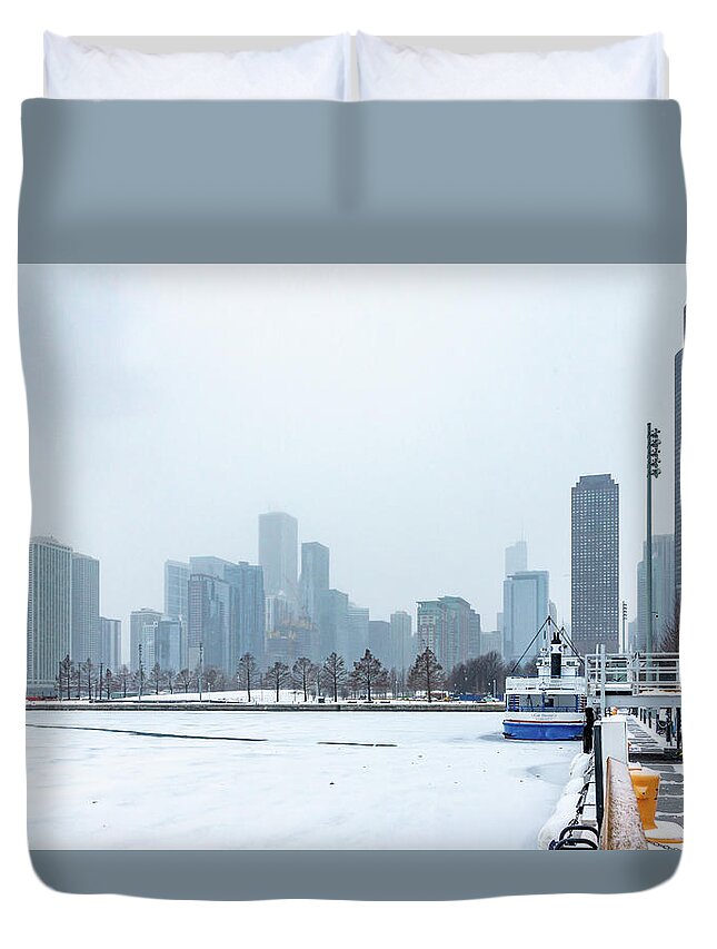 Chicago Duvet Cover featuring the photograph Chicago in Winter by Framing Places