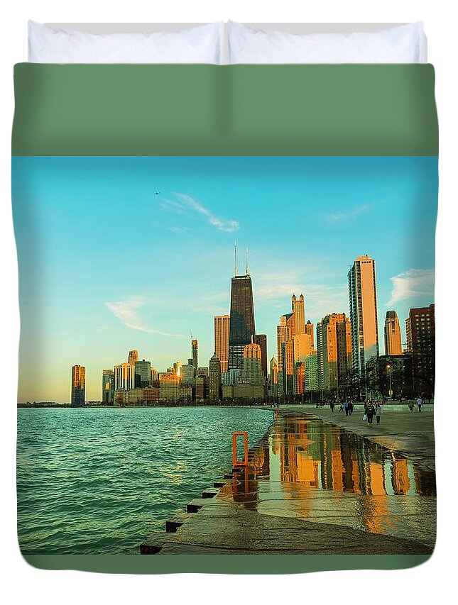Chicago Duvet Cover featuring the photograph Chicago Reflections by Bobby K