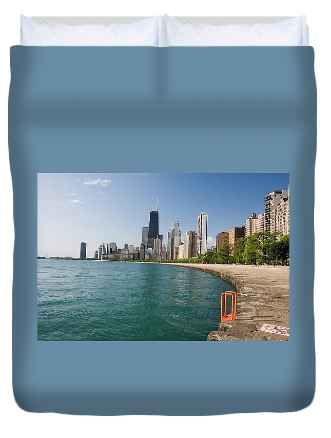 Lake Michigan Duvet Cover featuring the photograph Chicago Skyline From Gold Coast by Stevegeer
