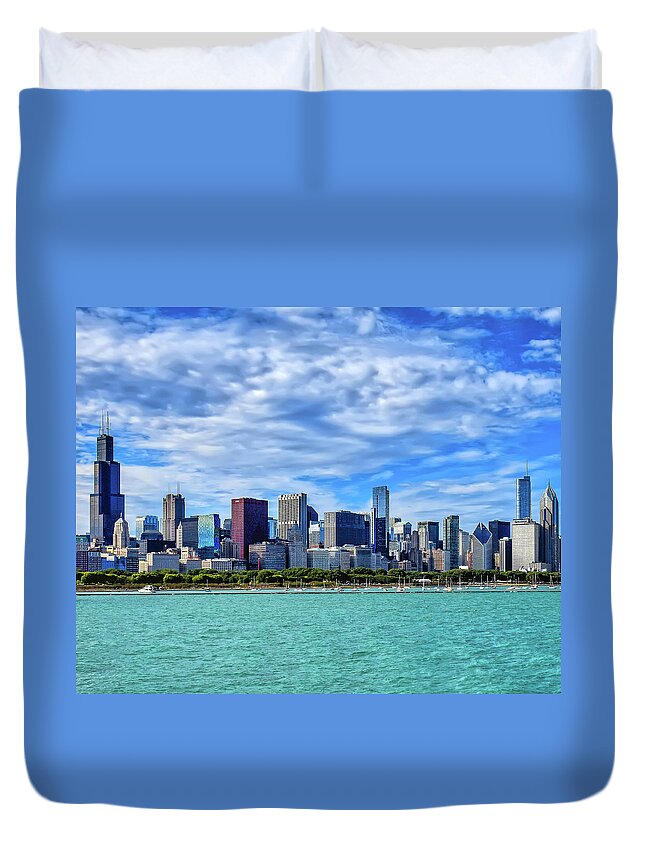 Chicago Duvet Cover featuring the photograph Chicago Skyline by Mitchell R Grosky