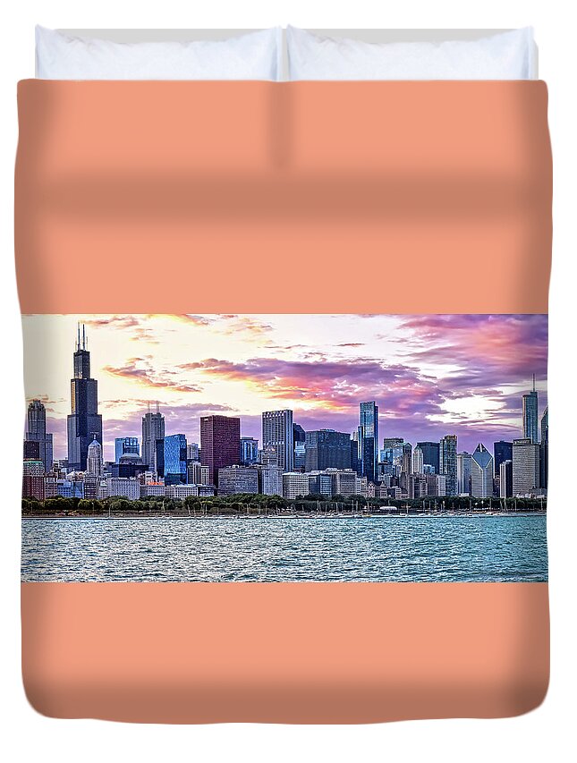 Chicago Duvet Cover featuring the photograph Chicago Skyline Panorama by Mitchell R Grosky
