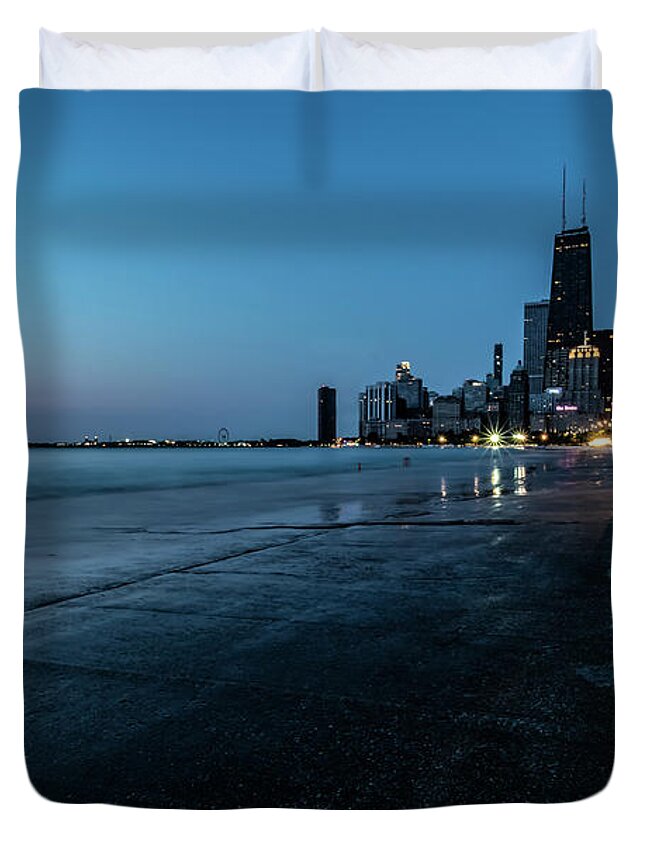 Chicago Duvet Cover featuring the photograph Chicago's lakefront at dawn by Sven Brogren