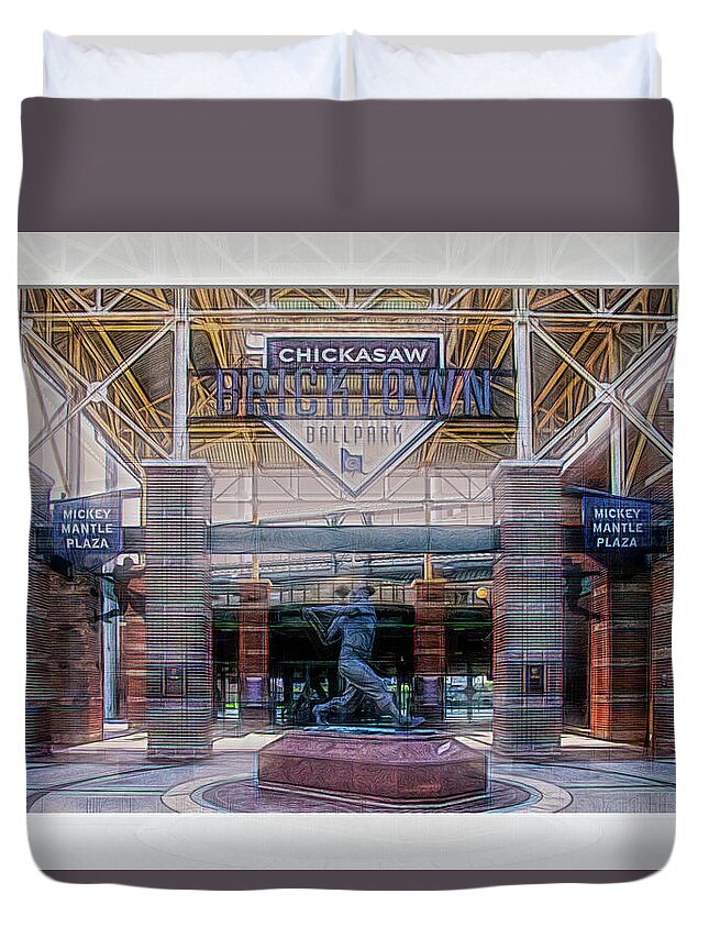 Dodgers Duvet Cover featuring the photograph Chickasaw Ballpark - Bricktown - O K C by Debra Martz