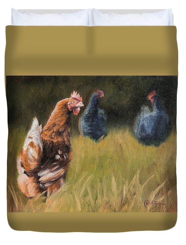 Chickens Duvet Cover featuring the painting Chickens by Kirsty Rebecca