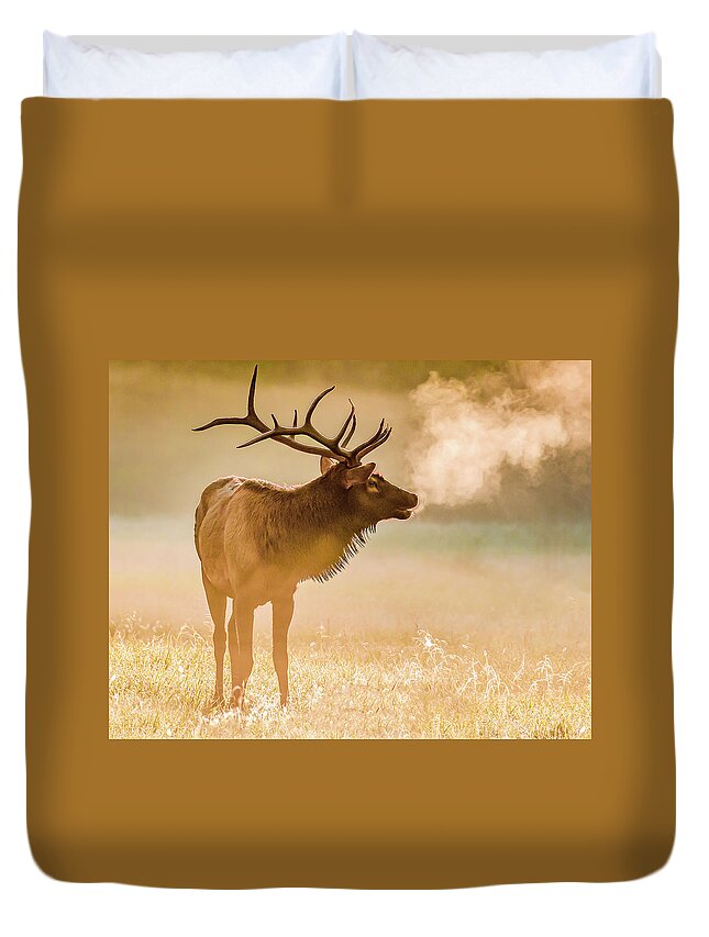 Elk Duvet Cover featuring the photograph Frosty Bugle Breath by Marcy Wielfaert
