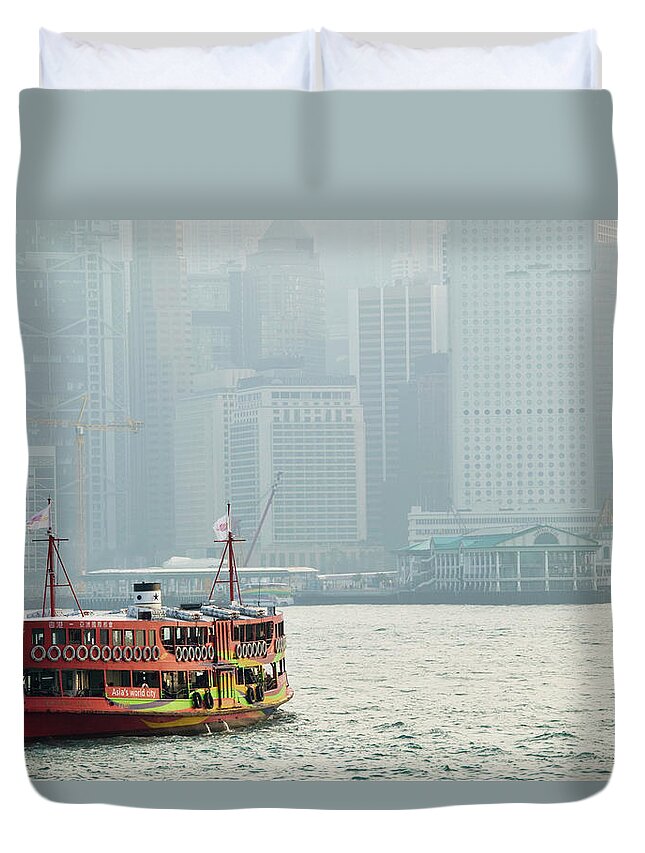 Ferry Duvet Cover featuring the photograph China, Hong Kong, Kowloon, Star Ferry by Walter Bibikow