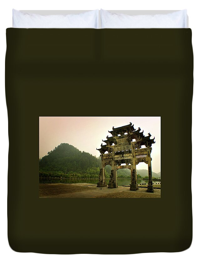Chinese Culture Duvet Cover featuring the photograph Chinese Gate, Xidi Village, Rural China by Stefano Tronci