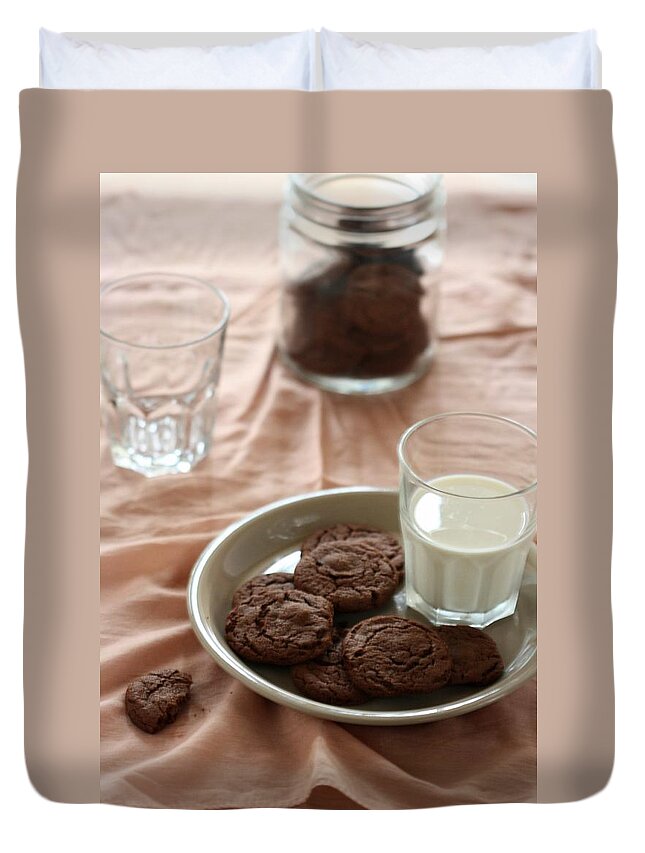 Milk Duvet Cover featuring the photograph Chocolate Cookies by By Tika Hapsari Nilmada
