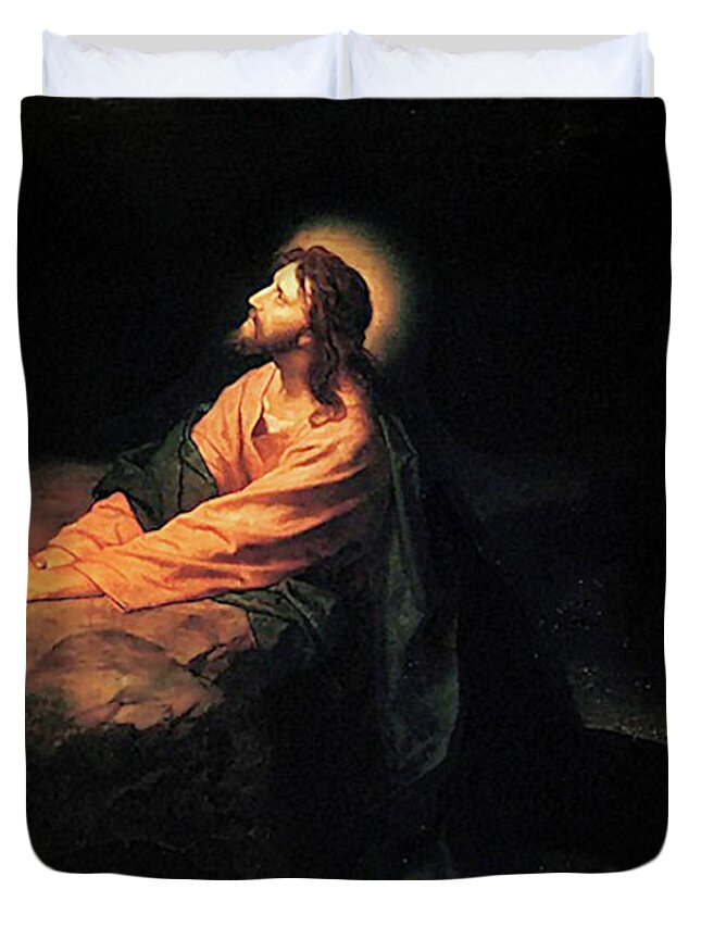 Heinrich Hofmann Duvet Cover featuring the painting Christ in Gethsemane by Heinrich Hofmann
