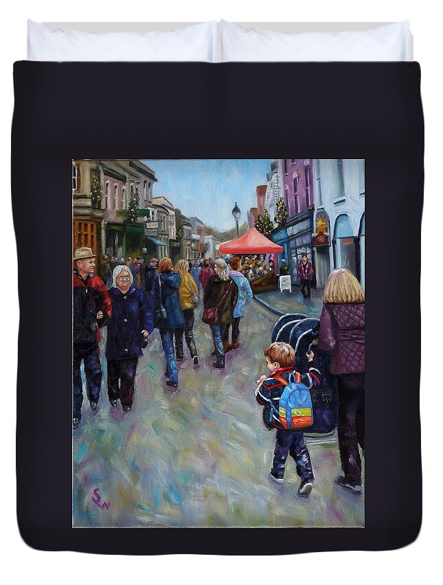 Impressionist Duvet Cover featuring the painting Christmas Fayre by Shirley Wellstead