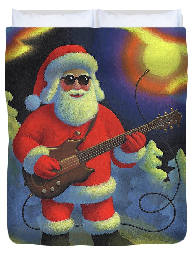 Santa Jerry Garcia Chris Miles Guitar Duvet Cover featuring the painting Christmas Harmony by Chris Miles