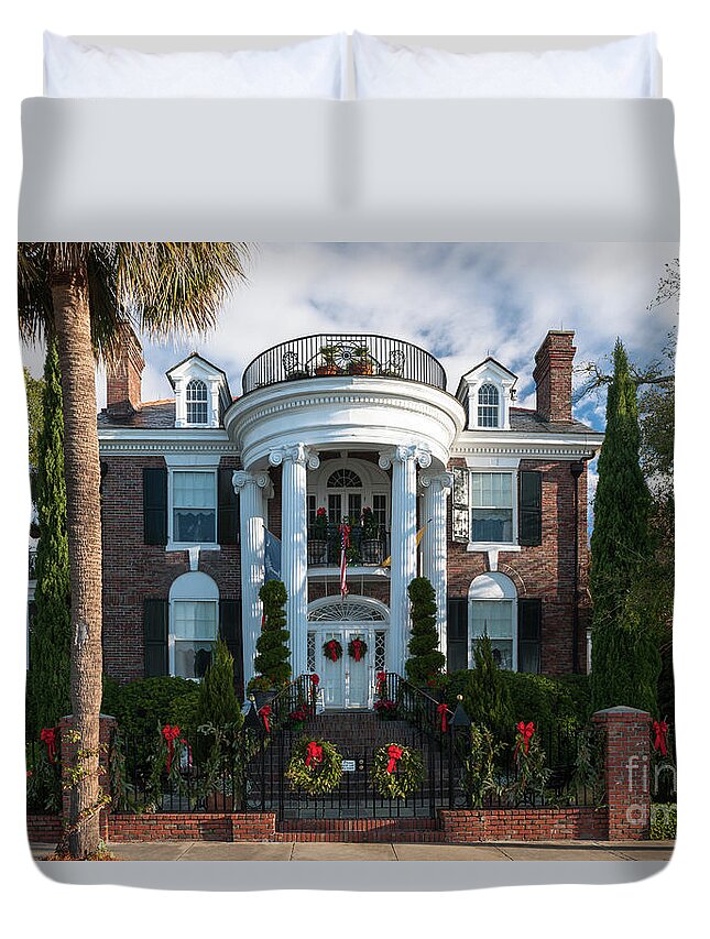 Charleston Duvet Cover featuring the photograph Christmas in Charleston - Battery Home by Dale Powell