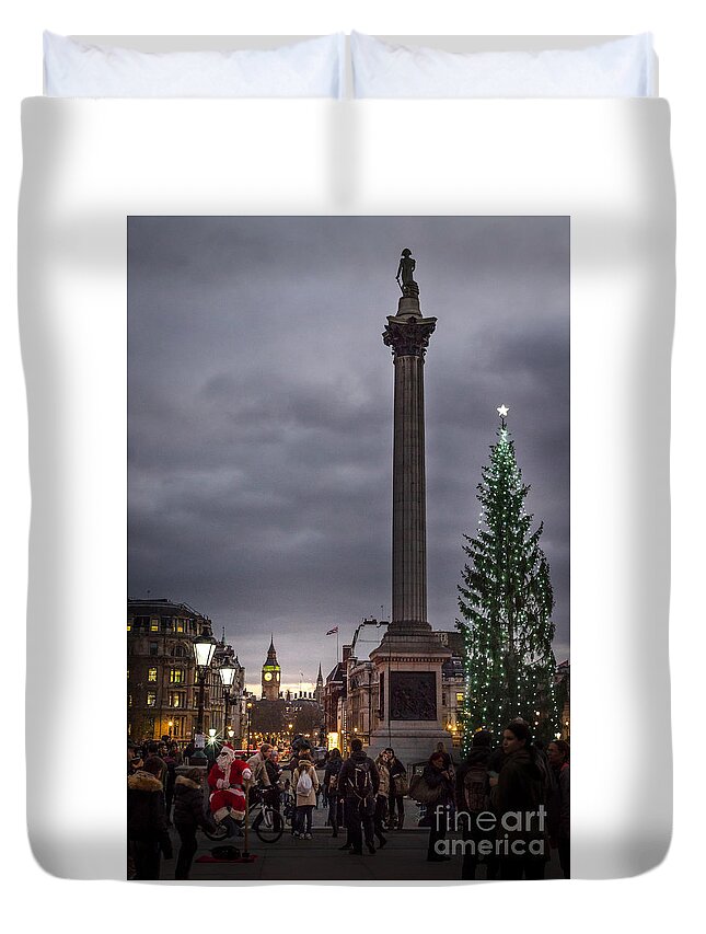 Father Christmas Duvet Cover featuring the photograph Christmas in Trafalgar Square, London by Perry Rodriguez