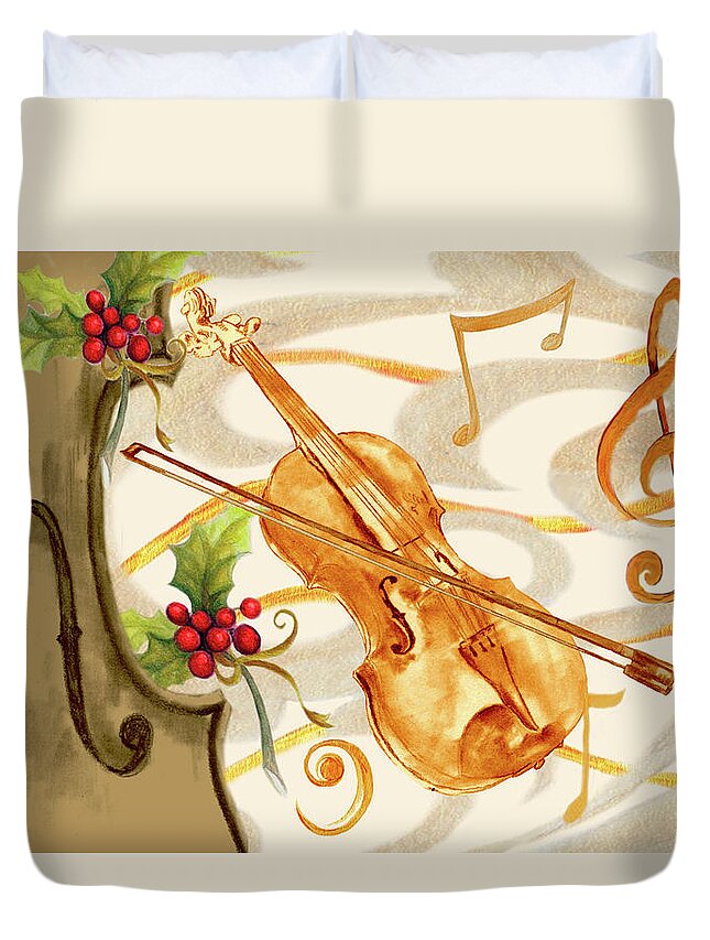 Christmas Duvet Cover featuring the painting Christmas Music II by Janice Gaynor