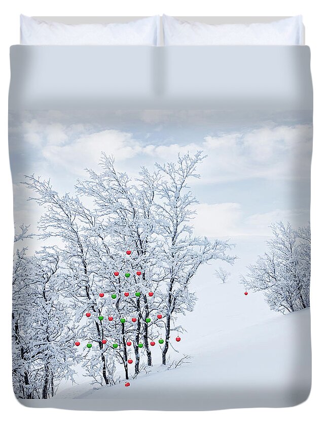 Scenics Duvet Cover featuring the photograph Christmas Ornaments In The Mountains by Per Breiehagen