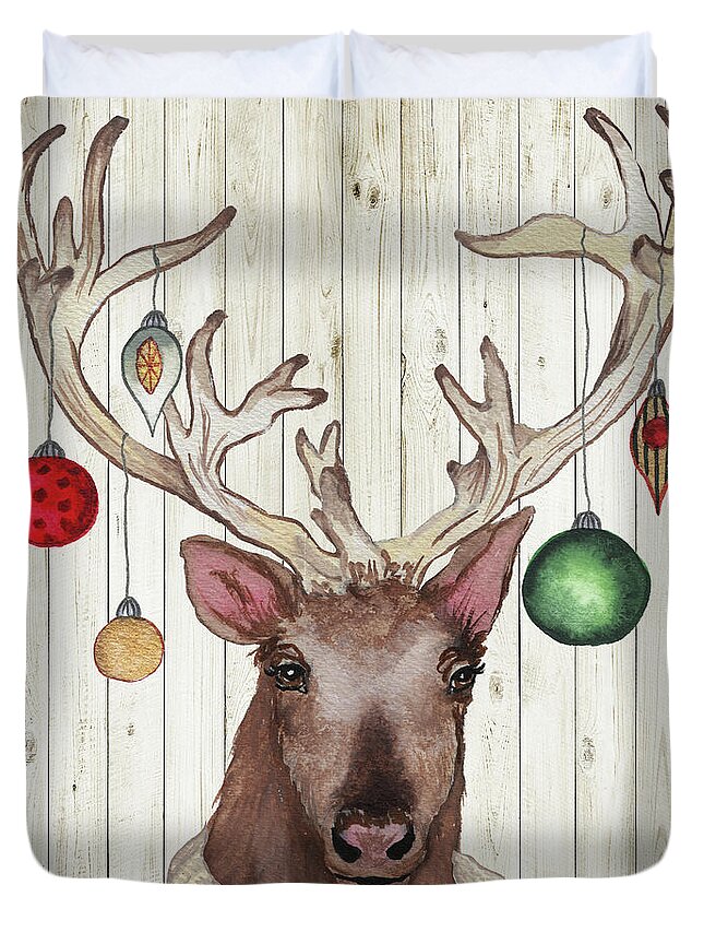 Christmas Duvet Cover featuring the painting Christmas Reindeer II by Elizabeth Medley