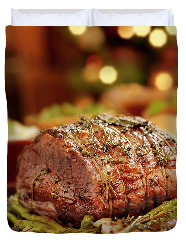 Roast Dinner Duvet Cover featuring the photograph Christmas Roast Beef Dinner by Lauripatterson