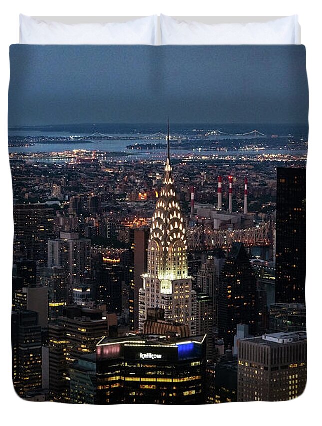 Chrysler Building Night Duvet Cover featuring the photograph Chrysler Building Night by Sharon Popek