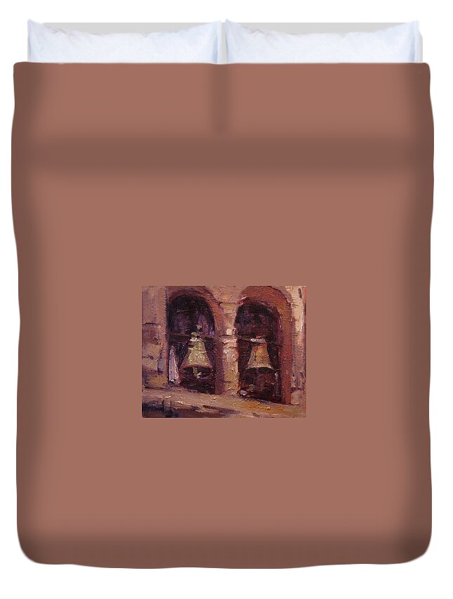 Italy Duvet Cover featuring the painting Church bells in Enna Sicily Italy by R W Goetting
