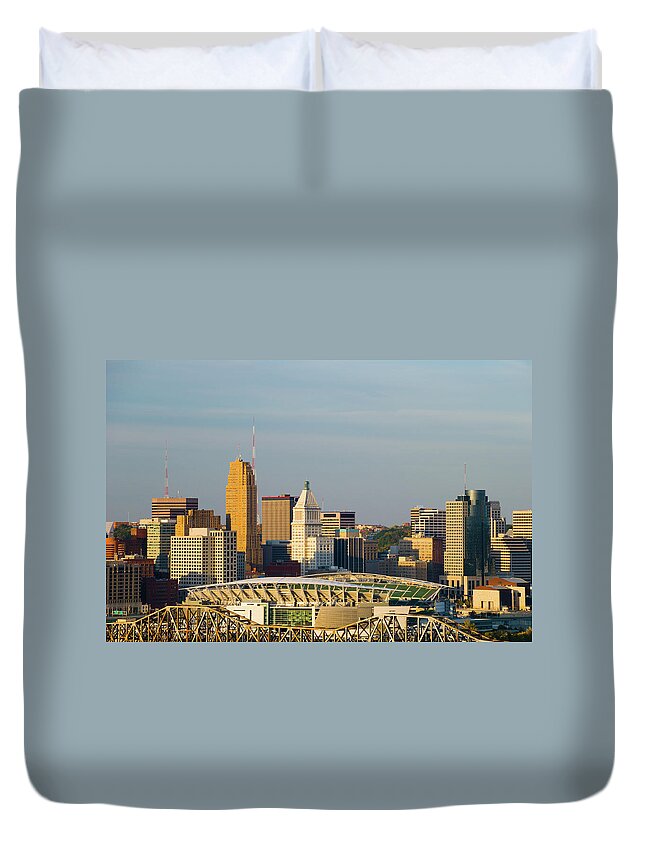 Downtown District Duvet Cover featuring the photograph Cincinnati Skyline At The Golden Hour by Davel5957