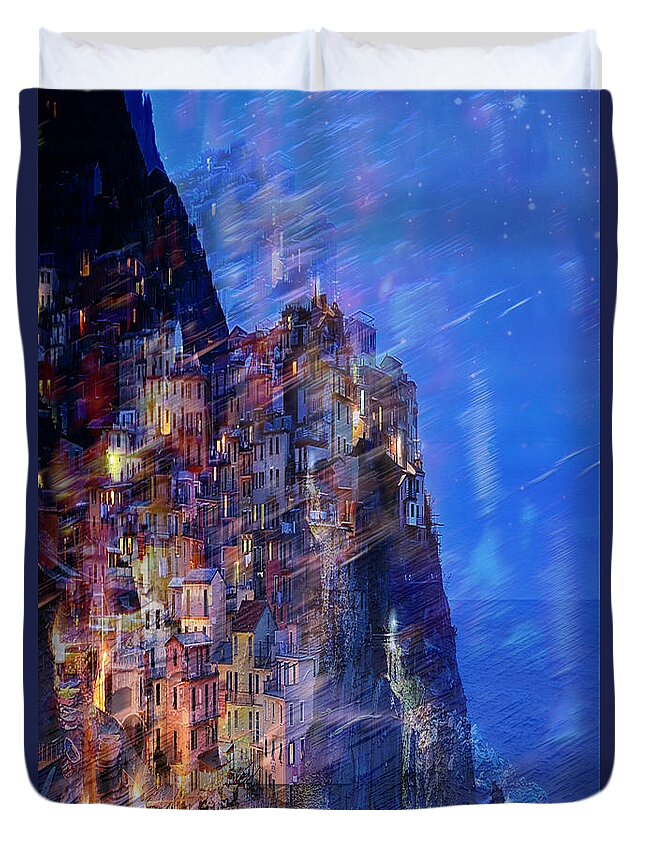 Cinque Duvet Cover featuring the digital art Cinque-Terre Lights by Cindy Collier Harris