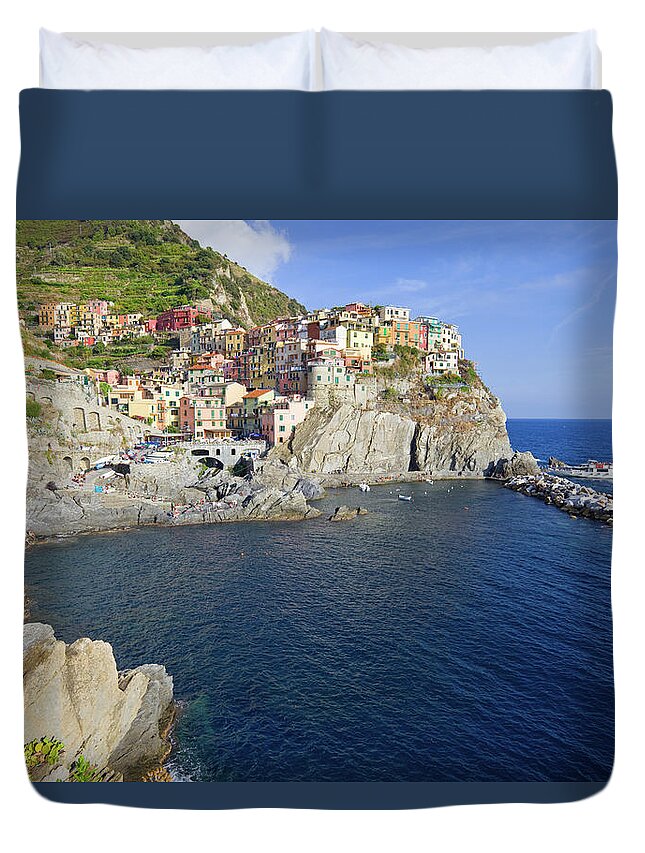 Manarola Duvet Cover featuring the photograph Cinque Terre Manarola Liguria Italy by Benedek