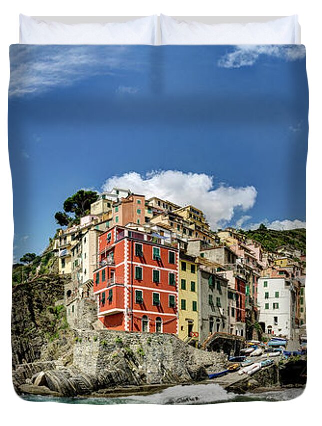 Riomaggiore Duvet Cover featuring the photograph Cinque Terre - View of Riomaggiore by Weston Westmoreland