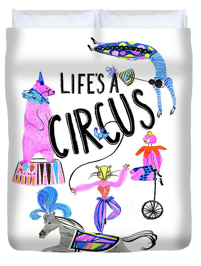 Inspirational & Holidays+inspirational Duvet Cover featuring the painting Circus Fun Iv by Blanckslate
