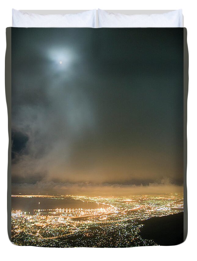 Outdoors Duvet Cover featuring the photograph City And Harbour Illuminated At Night by Andy Nixon