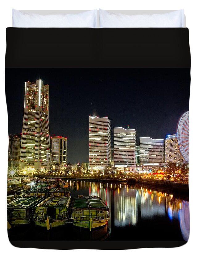 Yokohama Duvet Cover featuring the photograph City Of Lights by Genzo Toride.