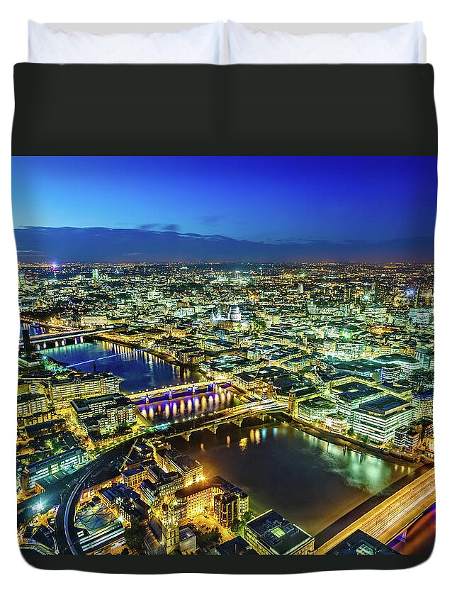 London Millennium Footbridge Duvet Cover featuring the photograph City Of London At Dusk, London, Uk by Mbbirdy