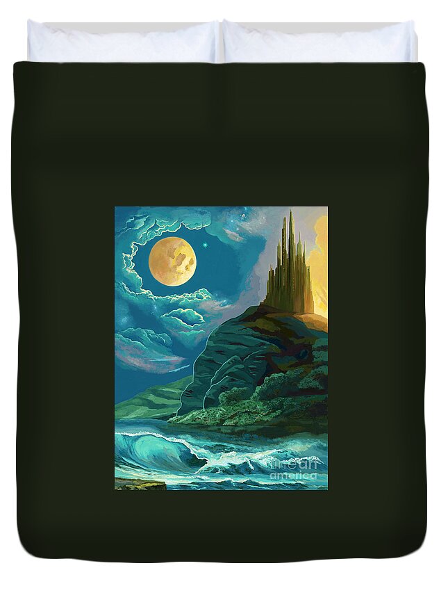 City Duvet Cover featuring the painting City on a Hill by Jackie Case
