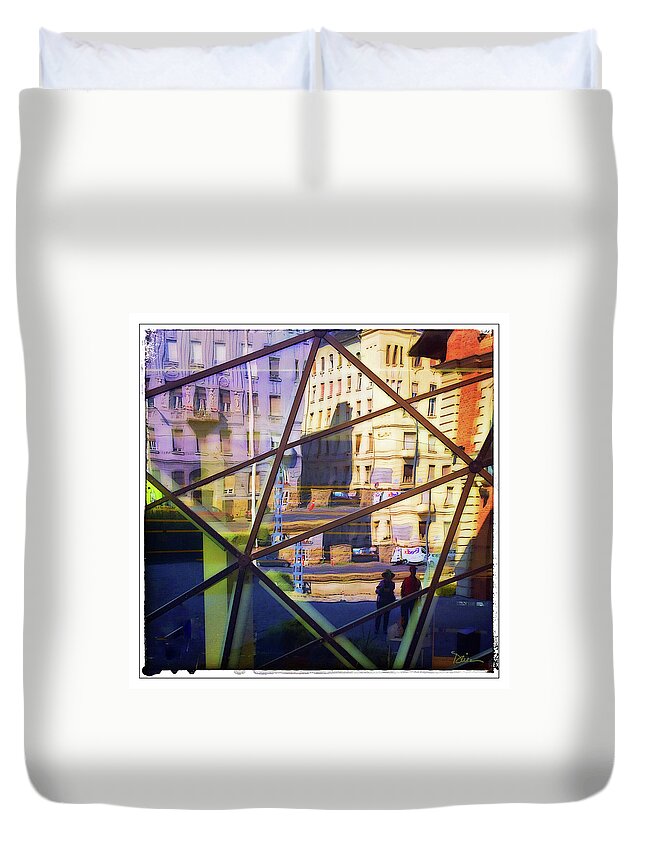 Budapest Duvet Cover featuring the photograph City Reflections-Budapest by Peggy Dietz