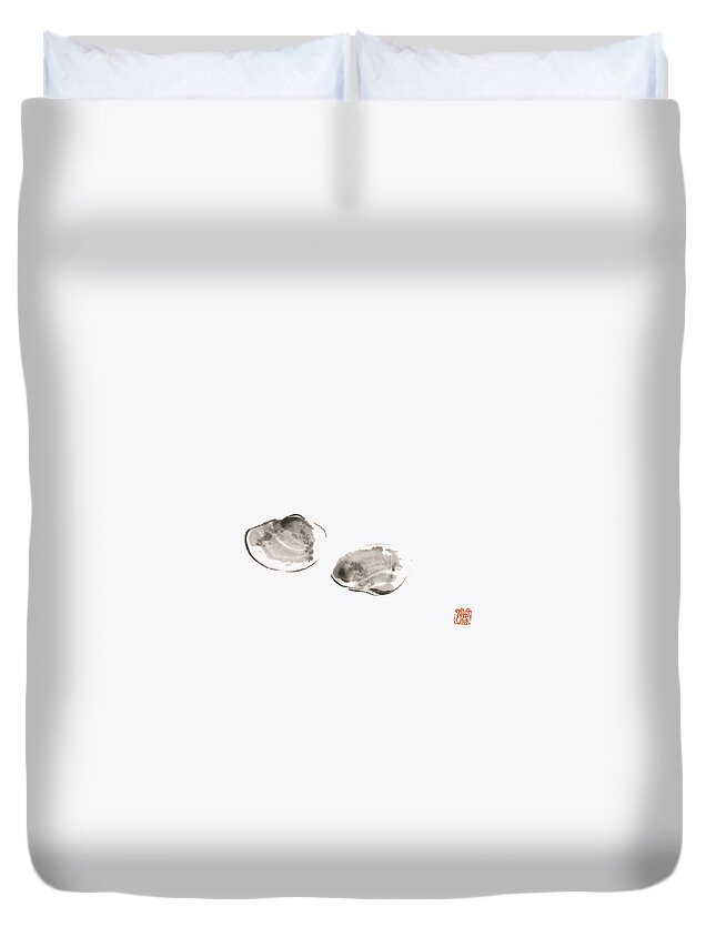 Ink And Brush Duvet Cover featuring the digital art Clams by Daj