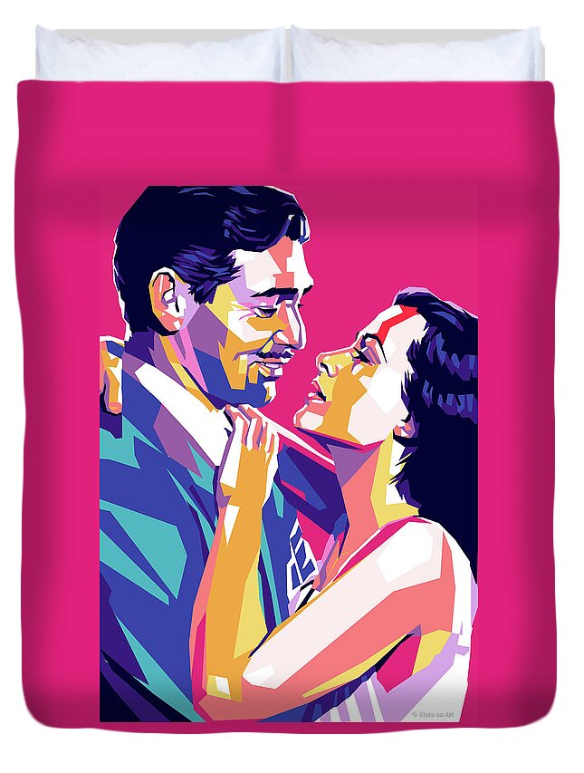 Clark Duvet Cover featuring the digital art Clark Gable and Hedy Lamarr by Stars on Art