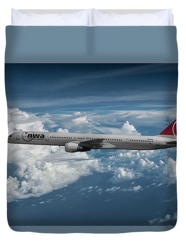 Northwest Airlines Duvet Cover featuring the mixed media Classic Northwest Airlines B-757 by Erik Simonsen