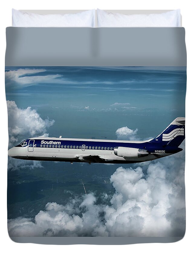 Southern Airways Duvet Cover featuring the mixed media Classic Southern Airways DC-9 by Erik Simonsen
