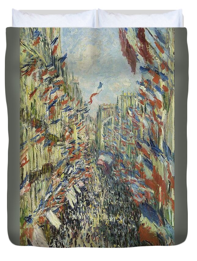 Claude Monet Duvet Cover featuring the painting CLAUDE MONET La rue Montorgueil a Paris. Fete du 30 juin 1878. Date/Period 1878. Painting. by Claude Monet