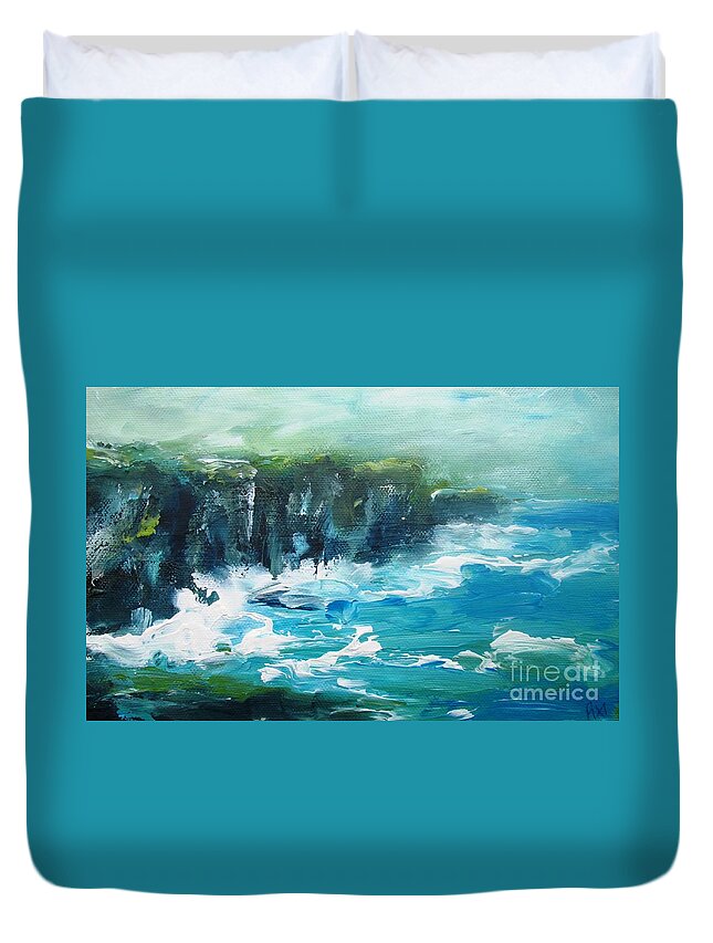 Moher Duvet Cover featuring the painting Painting Of Cliffs Of Moher Clare Ireland Www.pixi-art.com by Mary Cahalan Lee - aka PIXI