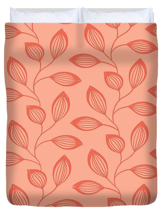 Climbing Leaves In Two Tone Living Coral Duvet Cover For Sale By