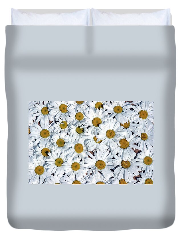 Symbolism Duvet Cover featuring the photograph Close Up Field Of White And Yellow by Clu