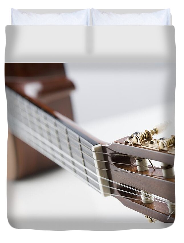 White Background Duvet Cover featuring the photograph Close-up Of A Guitar by Jamie Grill