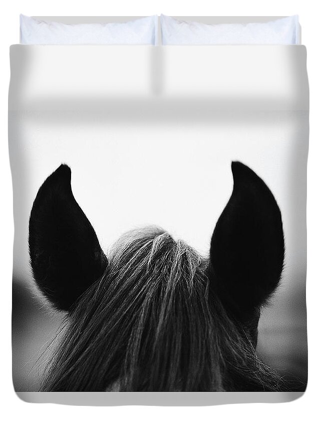 Horse Duvet Cover featuring the photograph Close-up Of Horse Ears by George Jones
