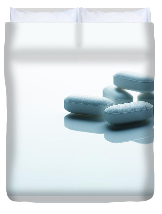 Five Objects Duvet Cover featuring the photograph Close Up Of Pills by Opticopia